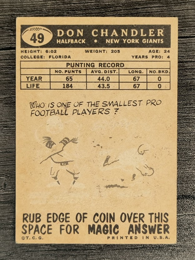 1959 Topps #49 Don Chandler (VG)