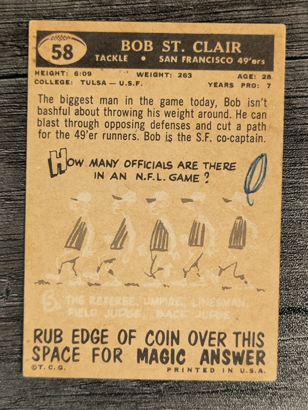 1959 Topps #58 Bob St.Clair (GOOD)
