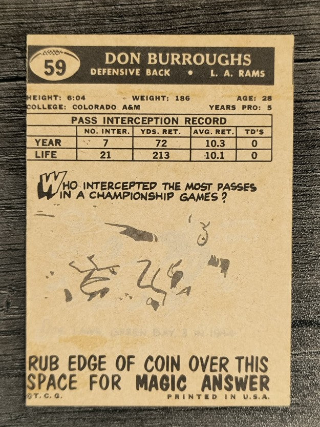 1959 Topps #59 Don Burroughs RC (VG)