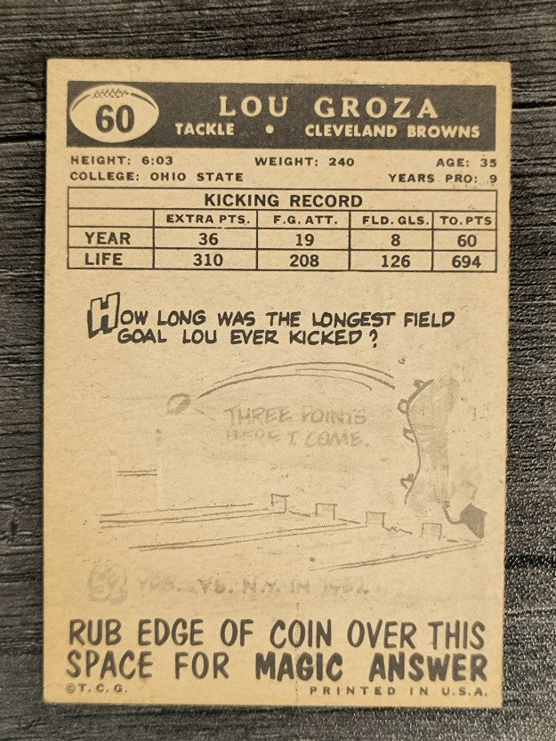 1959 Topps #60 Lou Groza (VGEX)
