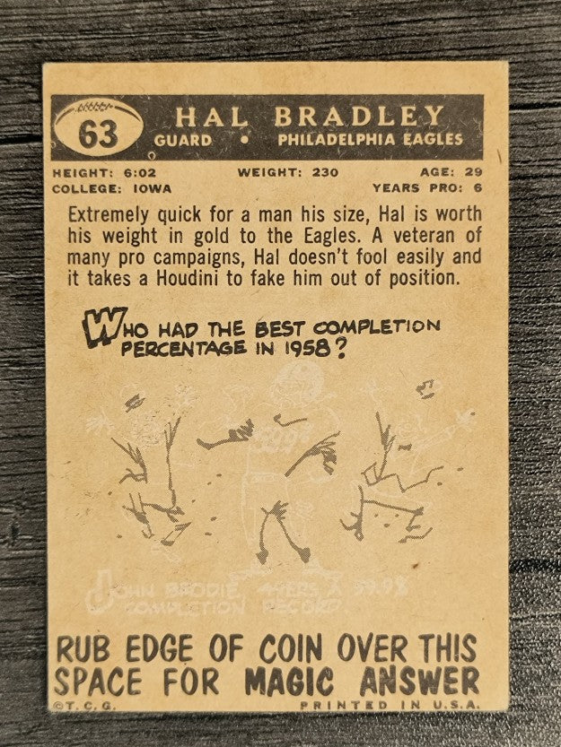 1959 Topps #63 Harold Bradley RC (EX)