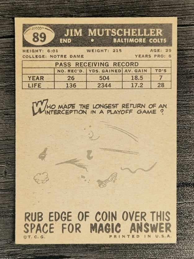1959 Topps #89 Jim Mutscheller (EXMT)