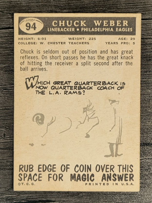 1959 Topps #94 Chuck Weber RC (VGEX)