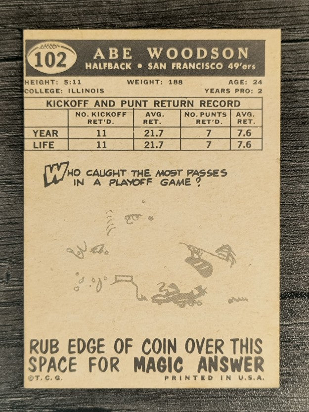 1959 Topps #102 Abe Woodson RC (EXMT)