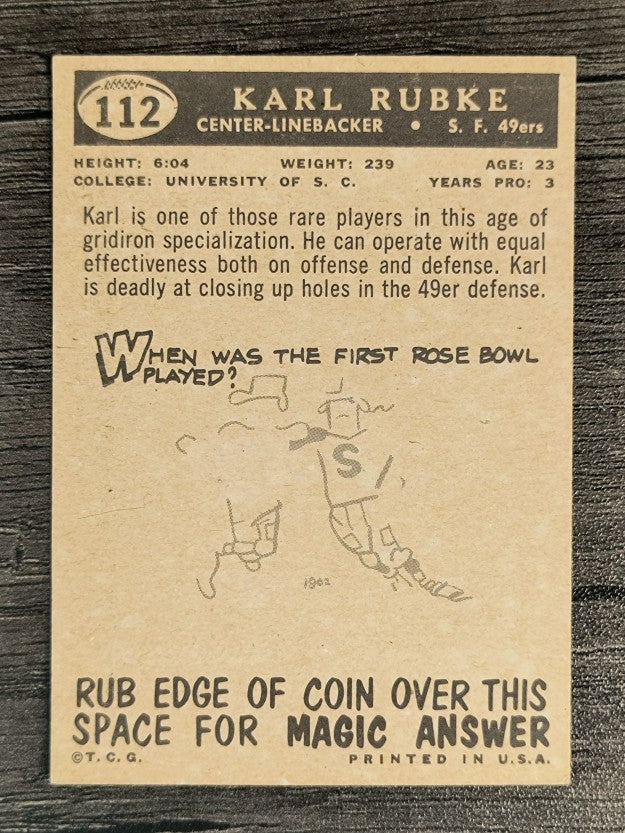 1959 Topps #112 Karl Rubke RC (EXMT)