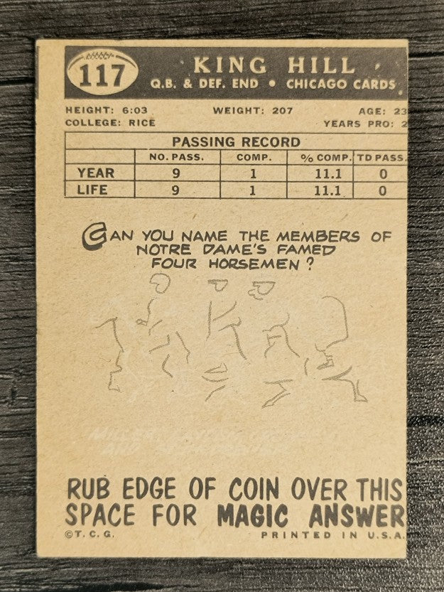 1959 Topps #117 King Hill RC (VGEX)