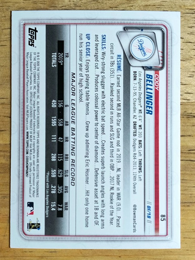 2020 Bowman #85 Cody Bellinger