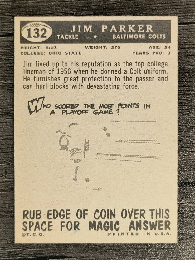 1959 Topps #132 Jim Parker RC (VGEX)