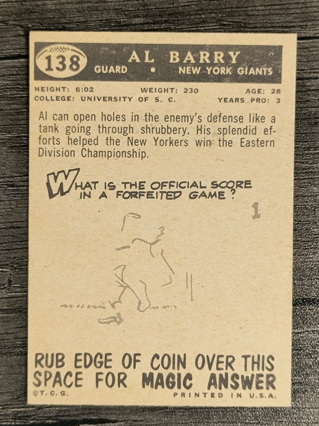 1959 Topps #138 Al Barry RC (EX)