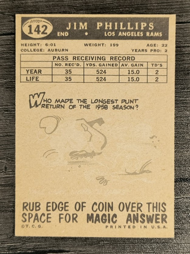 1959 Topps #142 Jim Phillips RC (EXMT)