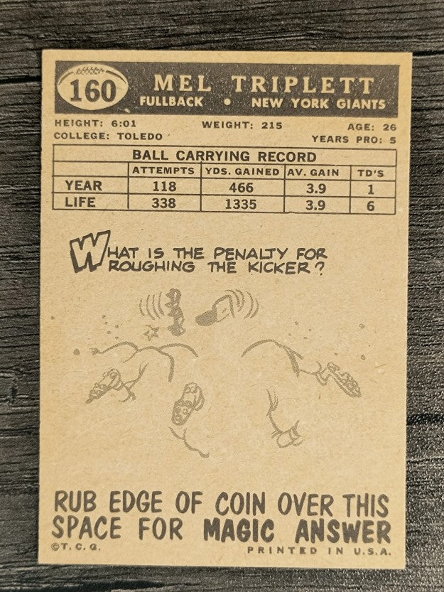1959 Topps #160 Mel Triplett RC (NMMT)
