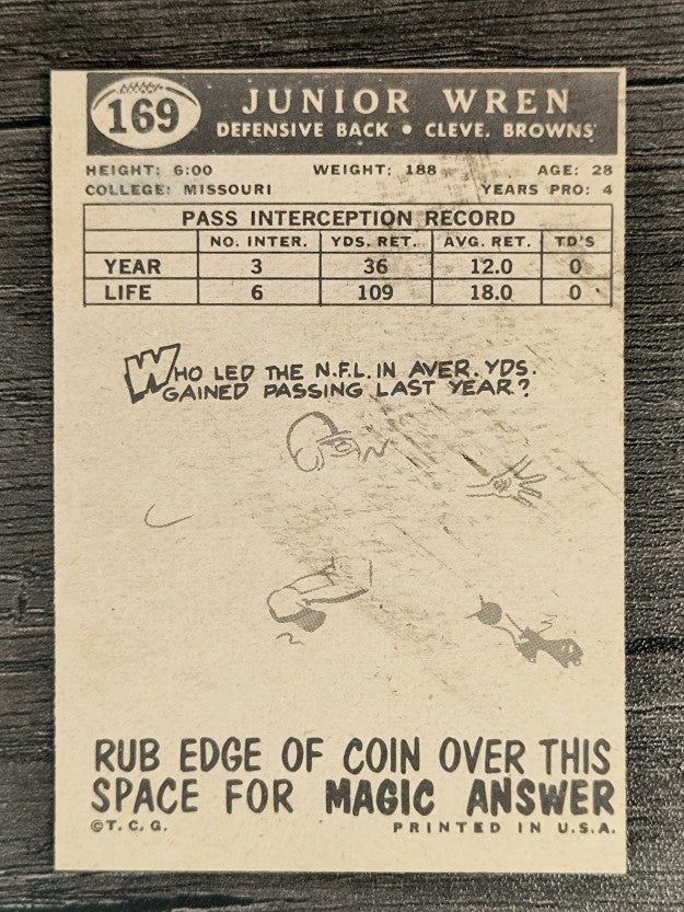1959 Topps #169 Junior Wren RC (VGEX)