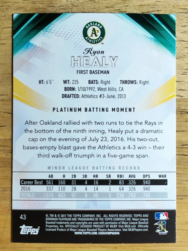2017 Bowman Platinum #43 Ryon Healy RC