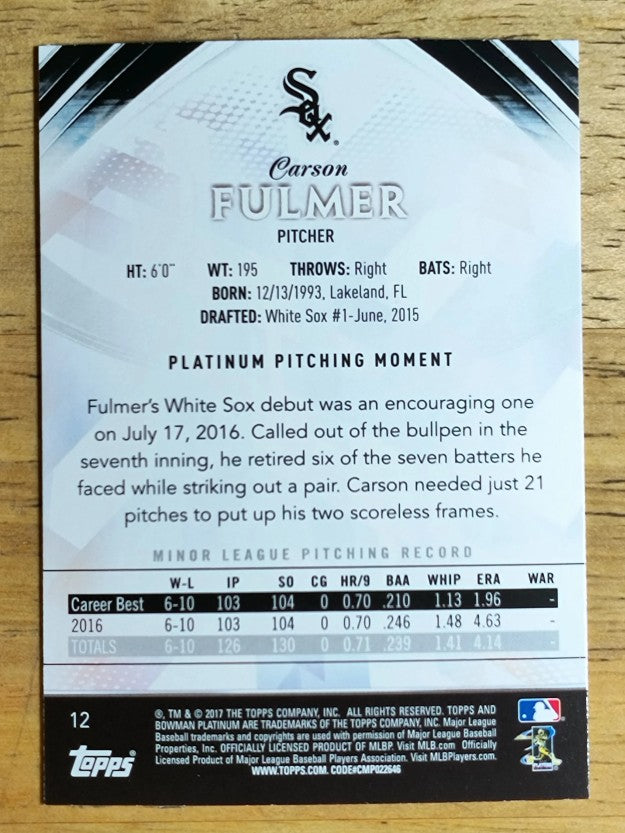 2017 Bowman Platinum #12 Carson Fulmer RC