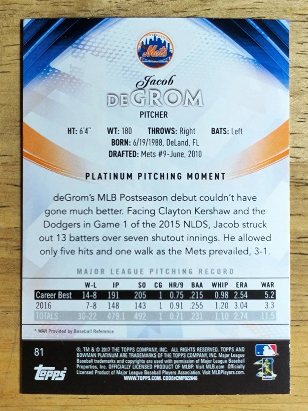 2017 Bowman Platinum #81 Jacob deGrom