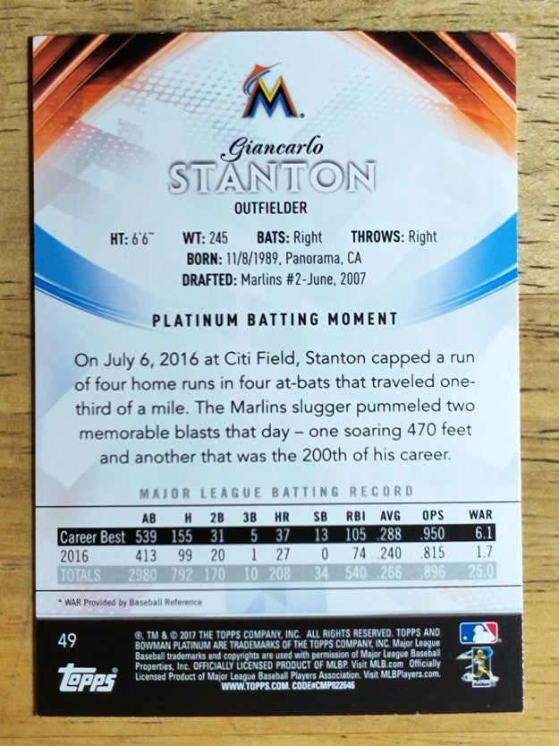 2017 Bowman Platinum #49 Giancarlo Stanton