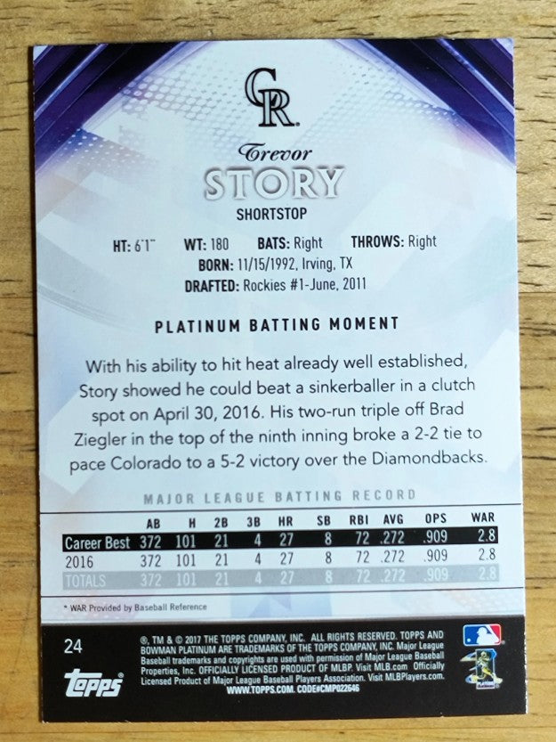 2017 Bowman Platinum #24 Trevor Story