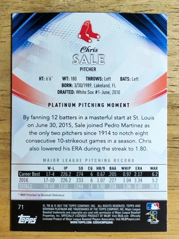 2017 Bowman Platinum #71 Chris Sale