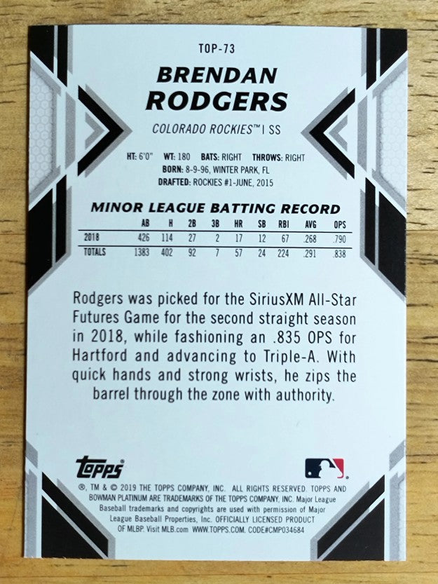 2019 Bowman Platinum Top Prospects #TOP73 Brendan Rodgers