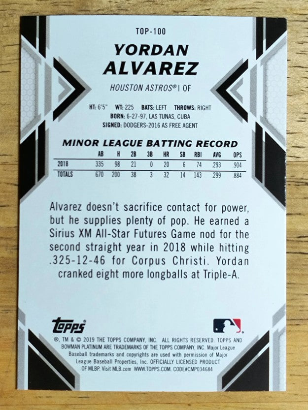 2019 Bowman Platinum Top Prospects #TOP100 Yordan Alvarez