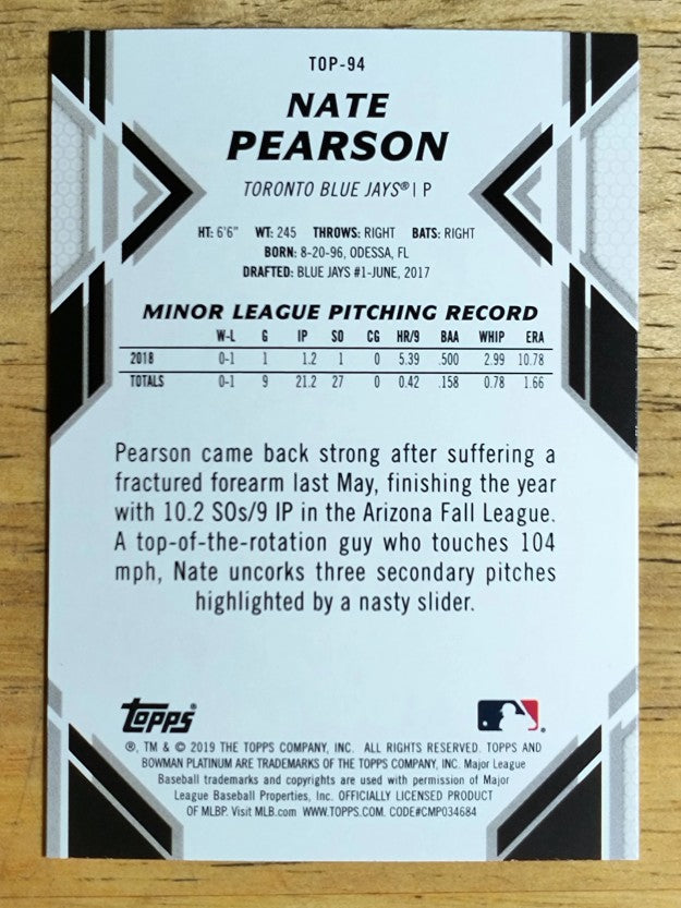 2019 Bowman Platinum Top Prospects #TOP94 Nate Pearson