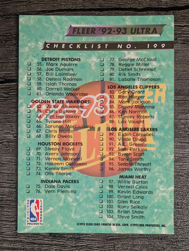 1992-93 Ultra #199 Checklist 1-104