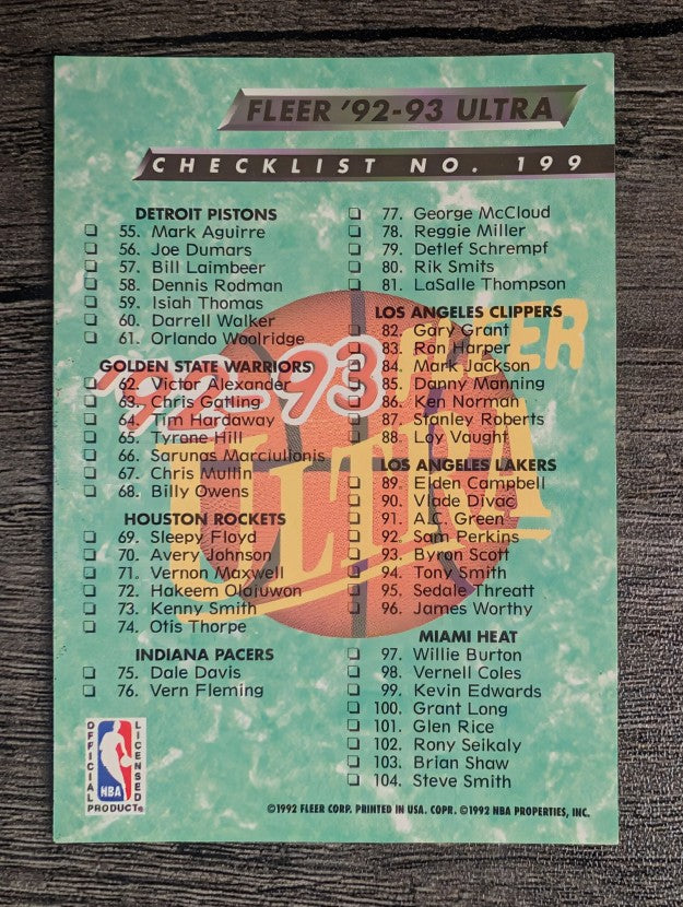 1992-93 Ultra #199 Checklist 1-104