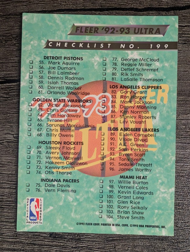 1992-93 Ultra #199 Checklist 1-104