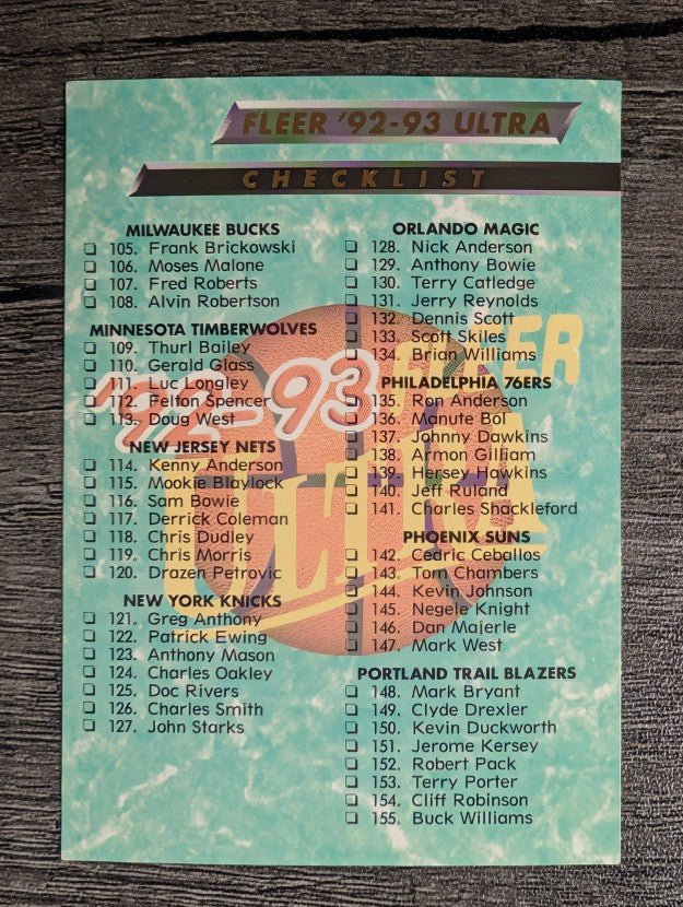 1992-93 Ultra #200 Checklist 105-200
