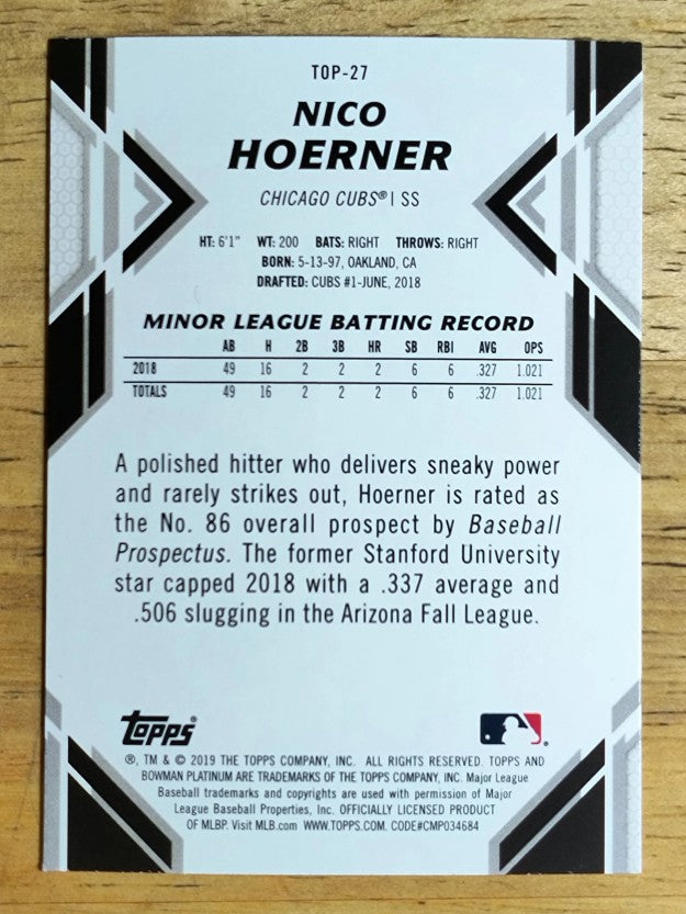 2019 Bowman Platinum Top Prospects #TOP27 Nico Hoerner