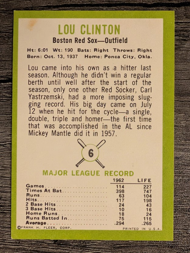 1963 Fleer #6 Lou Clinton (EX)