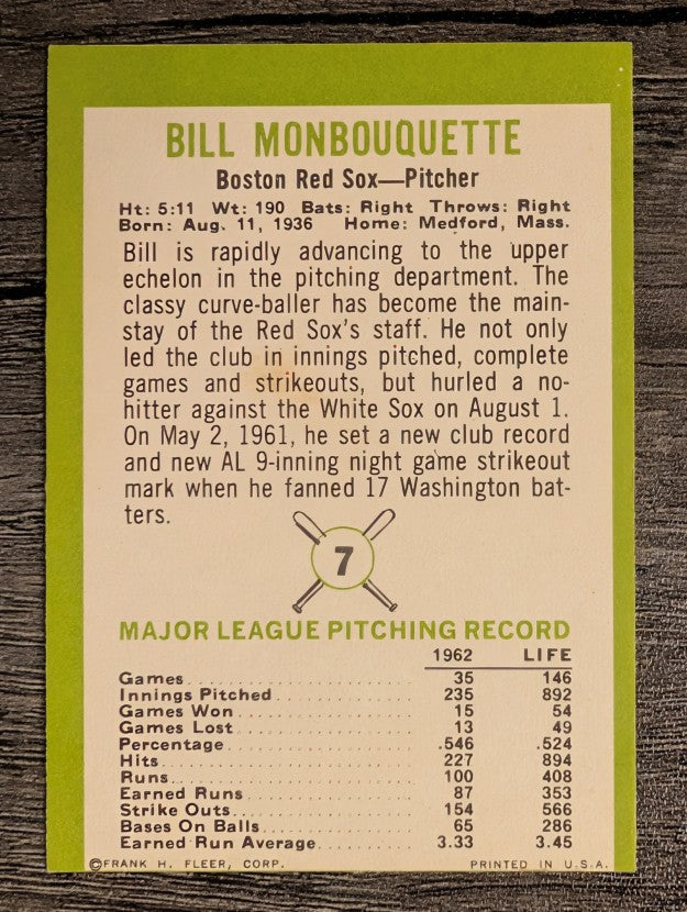 1963 Fleer #7 Bill Monbouquette (EX)