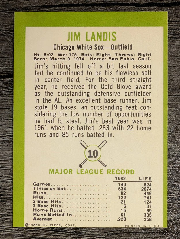 1963 Fleer #10 Jim Landis (EX)