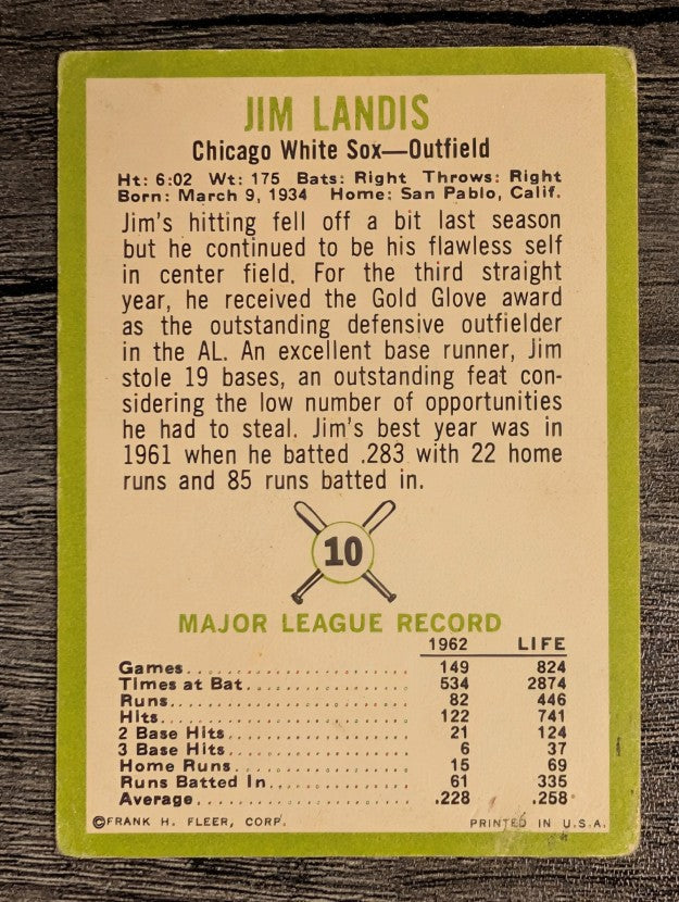 1963 Fleer #10 Jim Landis (GOOD)