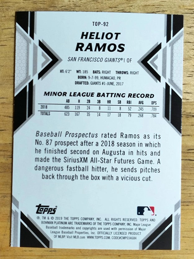 2019 Bowman Platinum Top Prospects #TOP92 Heliot Ramos