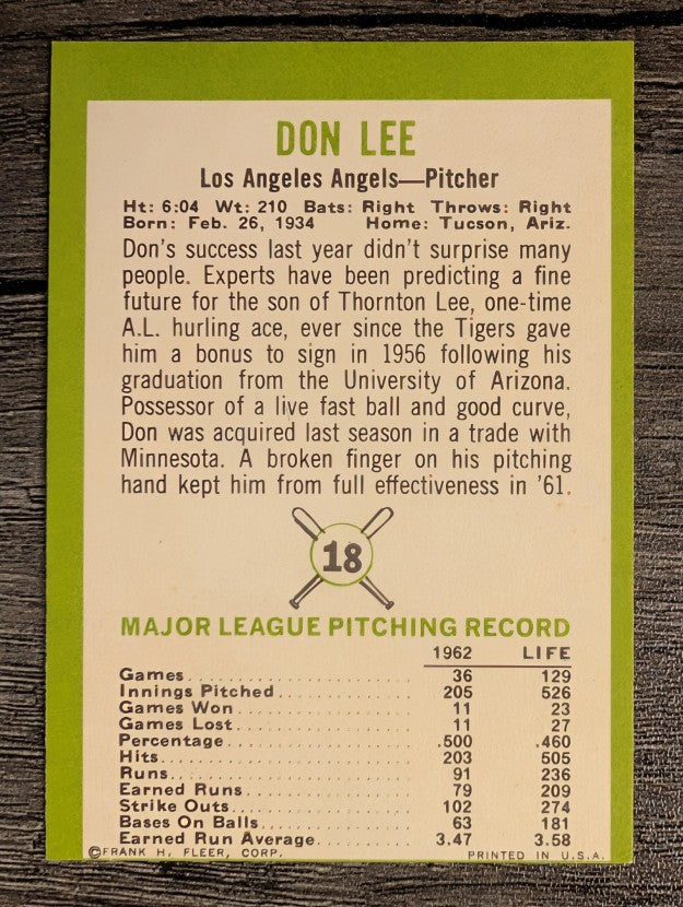 1963 Fleer #18 Don Lee (EX)