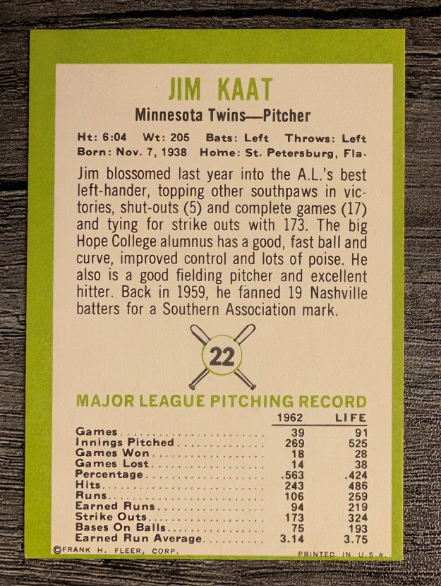 1963 Fleer #22 Jim Kaat (EX)