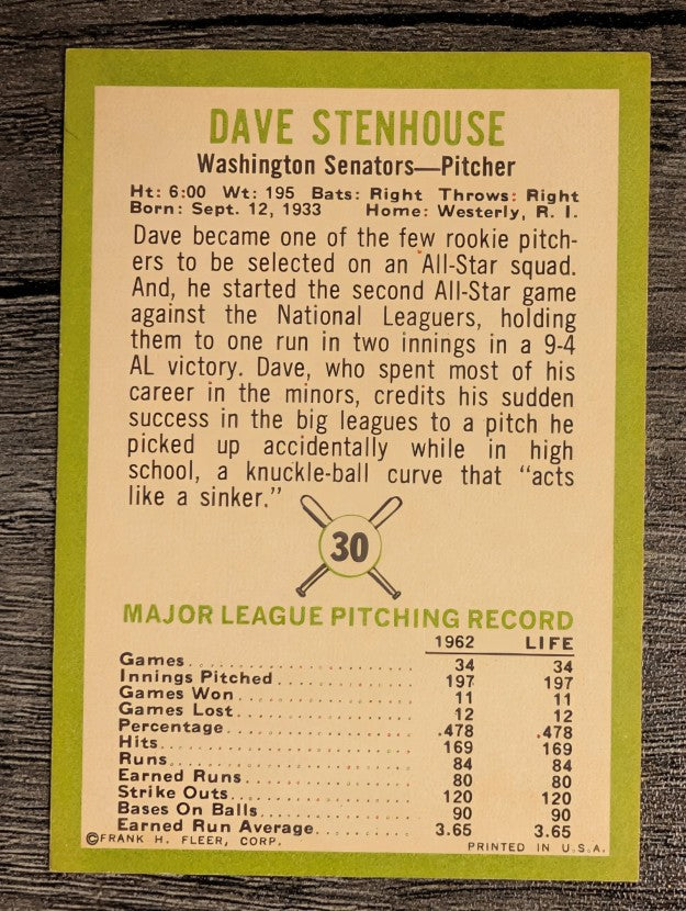 1963 Fleer #30 Dave Stenhouse (EXMT)