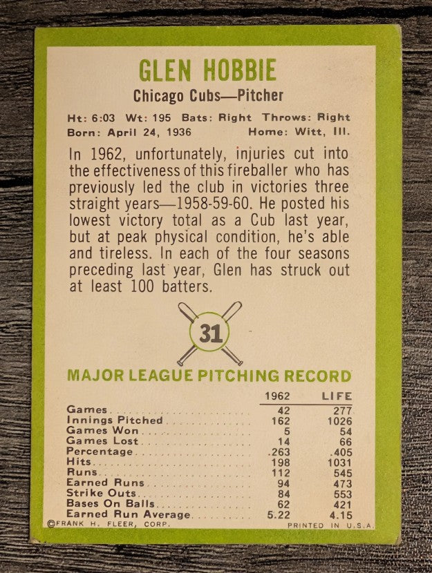 1963 Fleer #31 Glen Hobbie (GOOD)