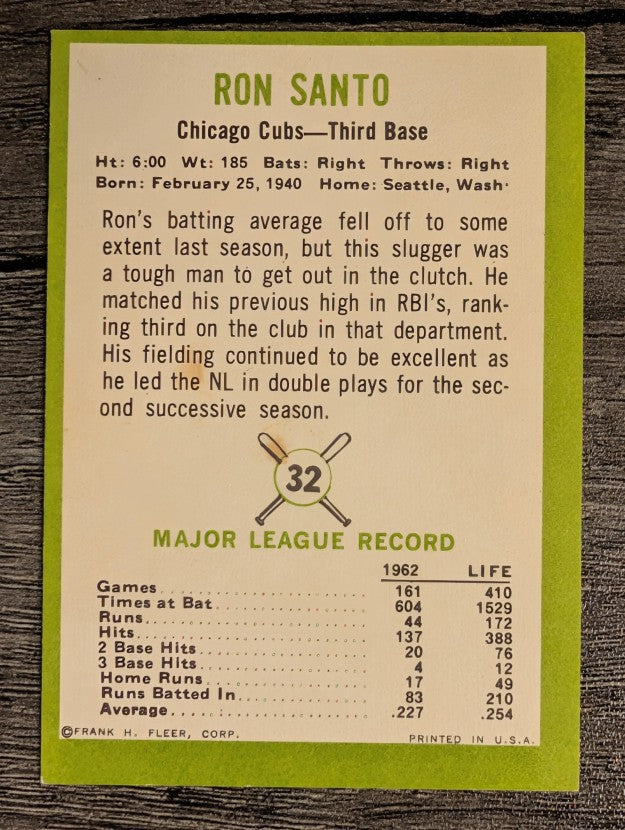 1963 Fleer #32 Ron Santo (EX)