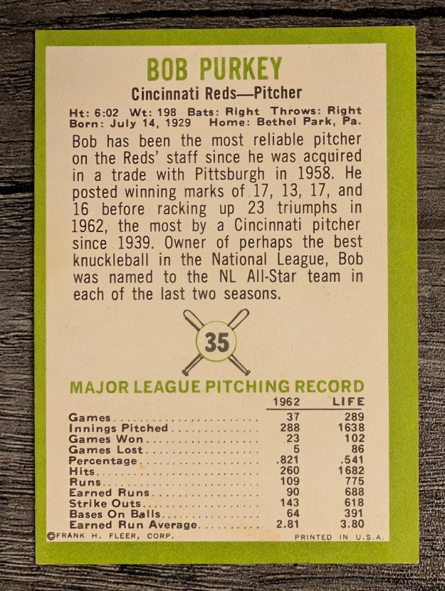 1963 Fleer #35 Bob Purkey (EX)