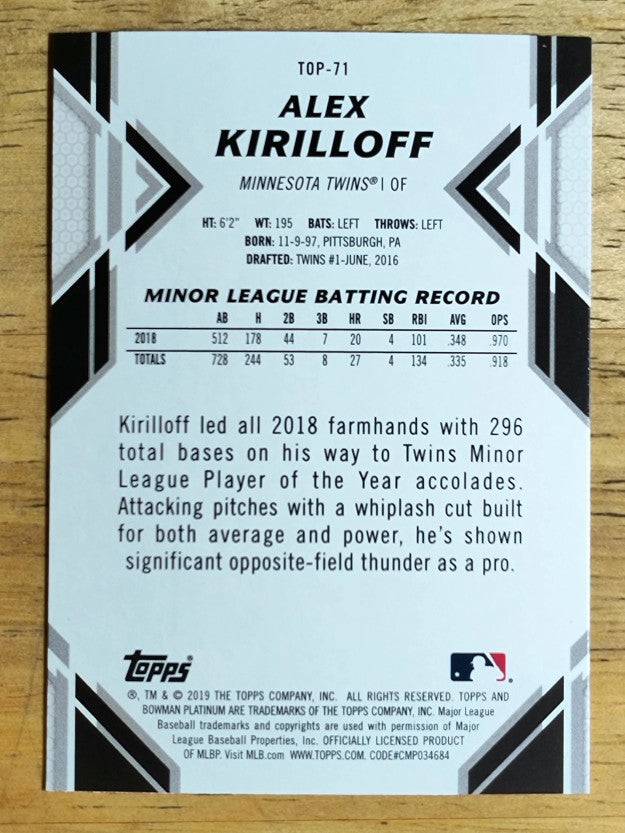 2019 Bowman Platinum Top Prospects #TOP71 Alex Kirilloff