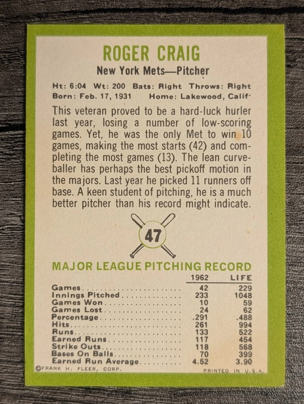 1963 Fleer #47 Roger Craig (EX)