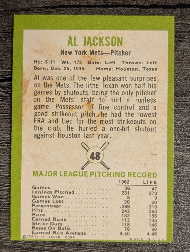 1963 Fleer #48 Al Jackson (VGEX)