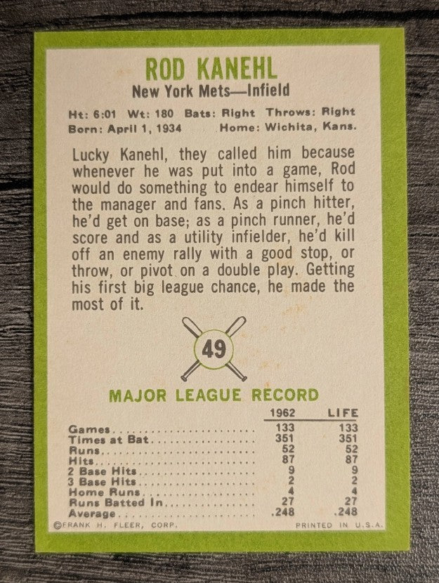 1963 Fleer #49 Rod Kanehl (EX)