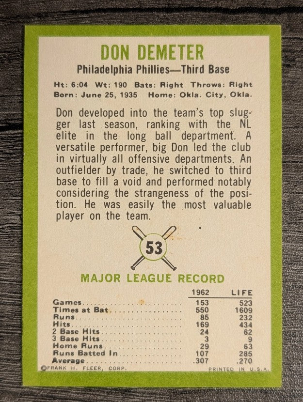1963 Fleer #53 Don Demeter (EXMT)