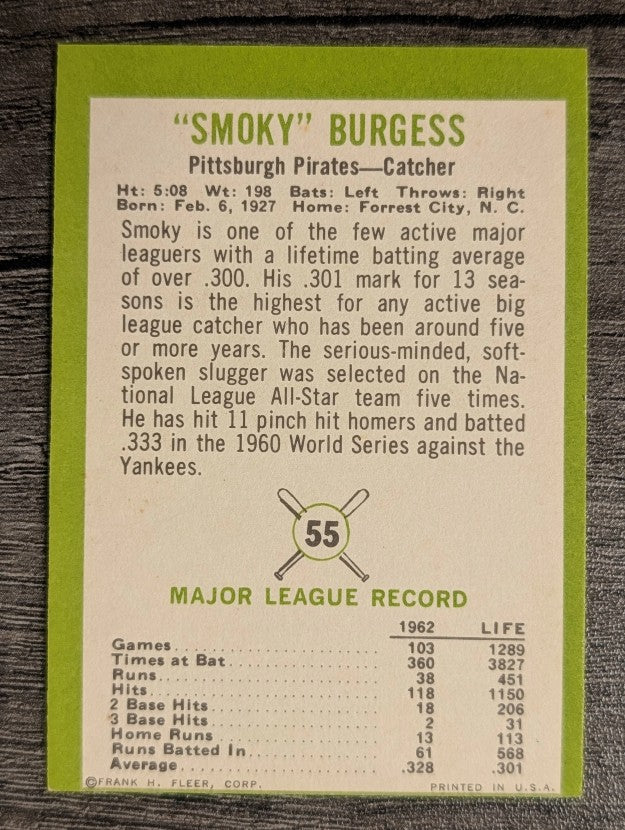 1963 Fleer #55 Smoky Burgess (EX)