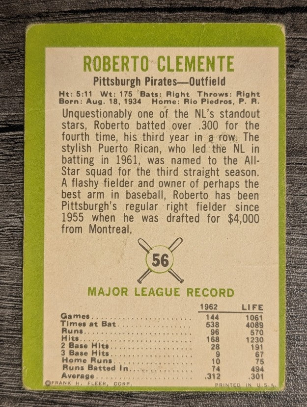 1963 Fleer #56 Roberto Clemente (GOOD)