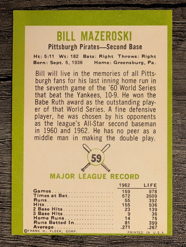 1963 Fleer #59 Bill Mazeroski (EX)