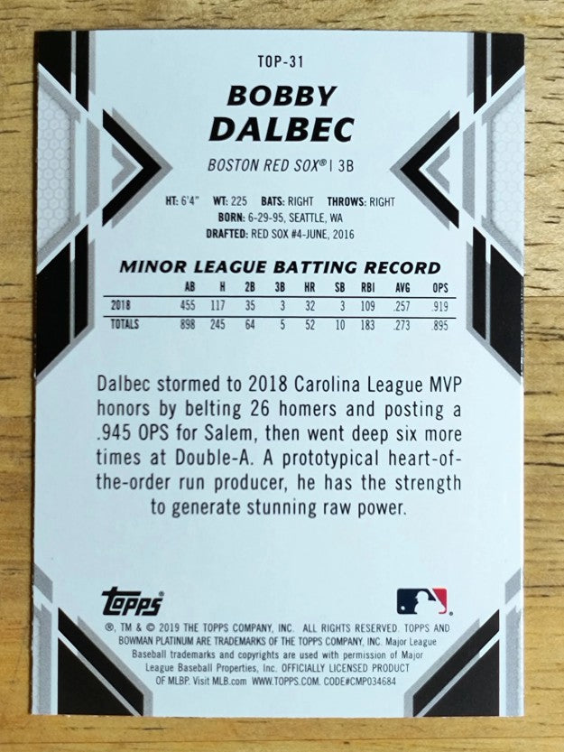 2019 Bowman Platinum Top Prospects #TOP31 Bobby Dalbec